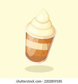 Brown Chocolate and Caffeine Beverage with Whipped Cream Vector Illustration | Flat Design Isolated | Latte | Autumn Element | Breakfast or Tea Time Beverage and Drinks