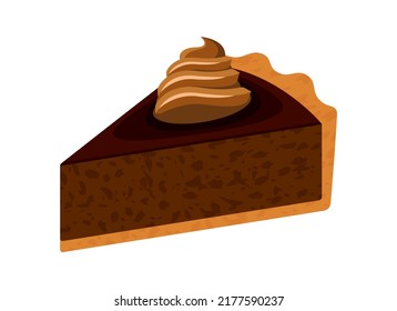 Brown chocolate cheesecake with whipped cream icon vector. Slice of chocolate cake with whipped cream icon vector isolated on a white background