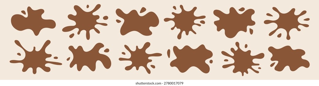 Brown chocolate or coffee liquid splatter flat design set