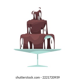 Brown Chocolate Fountain For Banquet Flat Vector Illustration