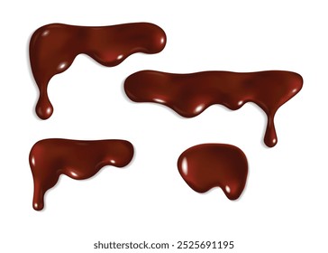 Brown chocolate sauce dripping syrup,  Drawing of brown chocolate sauce dripping, Pouring chocolate dripping isolated on white background, dark chocolate drips, 3D elements.