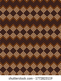 Brown Christmas fair isle pattern background for fashion textiles, knitwear and graphics