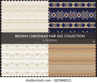La colección de patrones de la isla de la feria de Navidad marrón incluye 4 swatings de diseño para textiles de moda, ropa de cama y gráficos