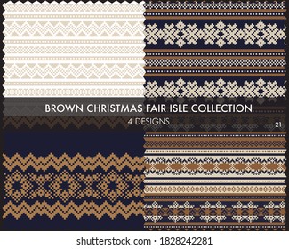 La colección de patrones de la isla de la feria de Navidad marrón incluye 4 swatings de diseño para textiles de moda, ropa de cama y gráficos