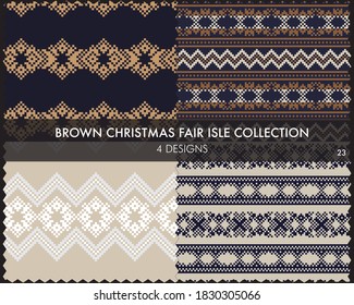 Brown Christmas fair isle pattern collection includes 4 design swatches for fashion textiles, knitwear and graphics