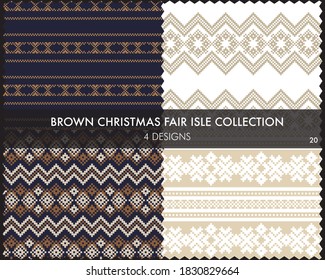 Brown Christmas fair isle pattern collection includes 4 design swatches for fashion textiles, knitwear and graphics