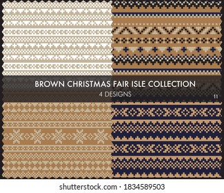 Brown Christmas fair isle pattern collection includes 4 design swatches for fashion textiles, knitwear and graphics