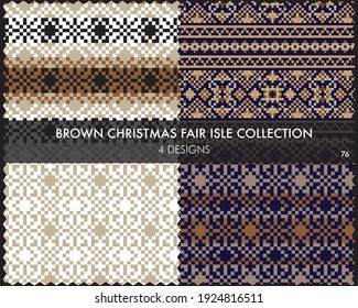 La colección de patrones de la isla de la feria de Navidad marrón incluye 4 swatings de diseño para textiles de moda, ropa de cama y gráficos