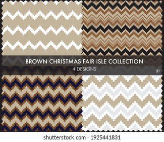 La colección de patrones de la isla de la feria de Navidad marrón incluye 4 swatings de diseño para textiles de moda, ropa de cama y gráficos