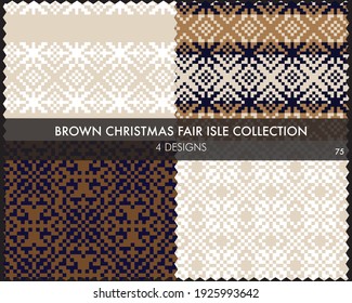 La colección de patrones de la isla de la feria de Navidad marrón incluye 4 swatings de diseño para textiles de moda, ropa de cama y gráficos