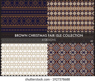 La colección de patrones de la isla de la feria de Navidad marrón incluye 4 swatings de diseño para textiles de moda, ropa de cama y gráficos