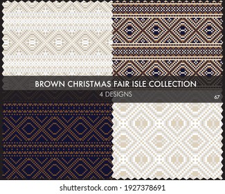 Brown Christmas fair isle pattern collection includes 4 design swatches for fashion textiles, knitwear and graphics