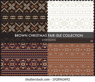 Brown Christmas fair isle pattern collection includes 4 design swatches for fashion textiles, knitwear and graphics