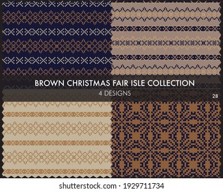 Brown Christmas fair isle pattern collection includes 4 design swatches for fashion textiles, knitwear and graphics
