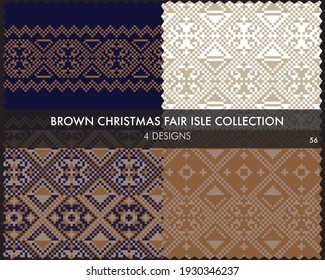 Brown Christmas fair isle pattern collection includes 4 design swatches for fashion textiles, knitwear and graphics