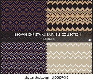 Brown Christmas fair isle pattern collection includes 4 design swatches for fashion textiles, knitwear and graphics