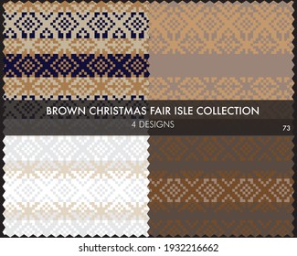 La colección de patrones de la isla de la feria de Navidad marrón incluye 4 swatings de diseño para textiles de moda, ropa de cama y gráficos