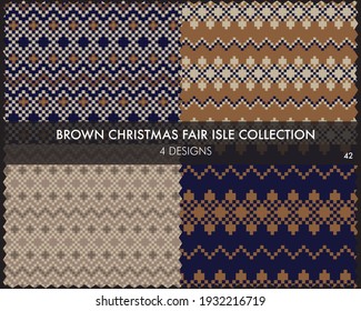 La colección de patrones de la isla de la feria de Navidad marrón incluye 4 swatings de diseño para textiles de moda, ropa de cama y gráficos