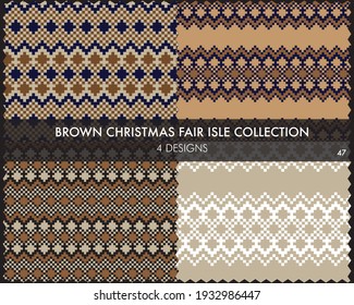 Brown Christmas fair isle pattern collection includes 4 design swatches for fashion textiles, knitwear and graphics