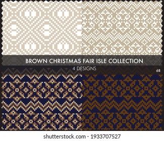 Brown Christmas fair isle pattern collection includes 4 design swatches for fashion textiles, knitwear and graphics