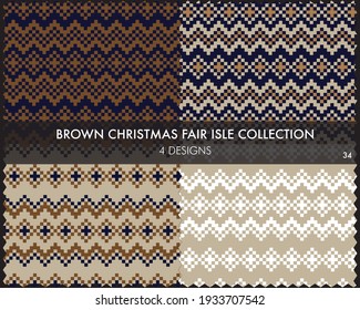 La colección de patrones de la isla de la feria de Navidad marrón incluye 4 swatings de diseño para textiles de moda, ropa de cama y gráficos