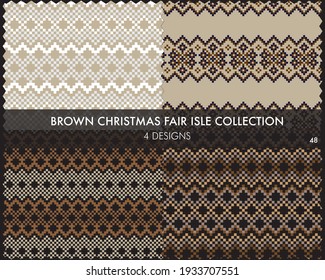 Brown Christmas fair isle pattern collection includes 4 design swatches for fashion textiles, knitwear and graphics