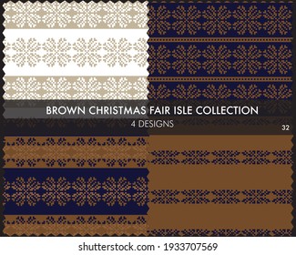 La colección de patrones de la isla de la feria de Navidad marrón incluye 4 swatings de diseño para textiles de moda, ropa de cama y gráficos