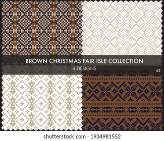 Brown Christmas fair isle pattern collection includes 4 design swatches for fashion textiles, knitwear and graphics