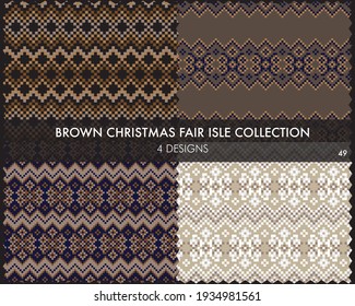 Brown Christmas fair isle pattern collection includes 4 design swatches for fashion textiles, knitwear and graphics