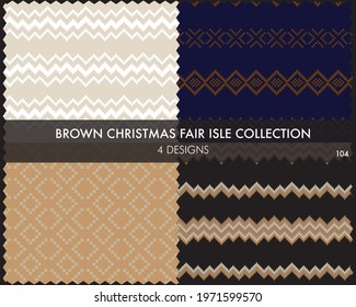 Brown Christmas fair isle pattern collection includes 4 design swatches for fashion textiles, knitwear and graphics