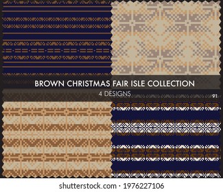 Brown Christmas fair isle pattern collection includes 4 design swatches for fashion textiles, knitwear and graphics