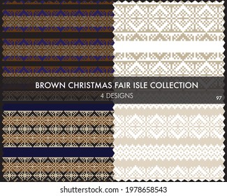 Brown Christmas fair isle pattern collection includes 4 design swatches for fashion textiles, knitwear and graphics