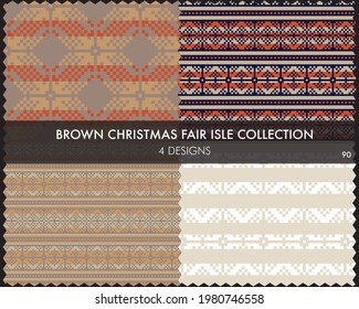 La colección de patrones de la isla de la feria de Navidad marrón incluye 4 swatings de diseño para textiles de moda, ropa de cama y gráficos