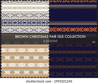 La colección de patrones de la isla de la feria de Navidad marrón incluye 4 swatings de diseño para textiles de moda, ropa de cama y gráficos