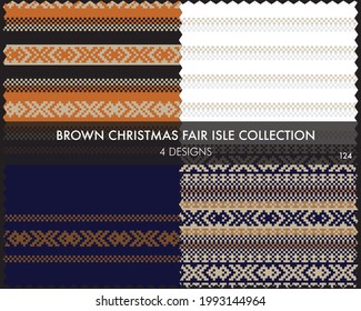 La colección de patrones de la isla de la feria de Navidad marrón incluye 4 swatings de diseño para textiles de moda, ropa de cama y gráficos