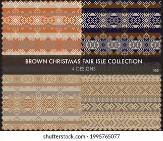 La colección de patrones de la isla de la feria de Navidad marrón incluye 4 swatings de diseño para textiles de moda, ropa de cama y gráficos