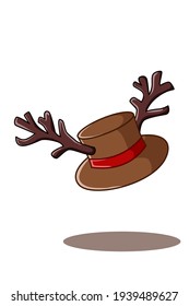 A brown Christmas hat with deer antlers illustration