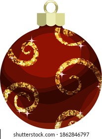 Brown Christmas ornament bauble with festive gold glitter swirls and sparkles