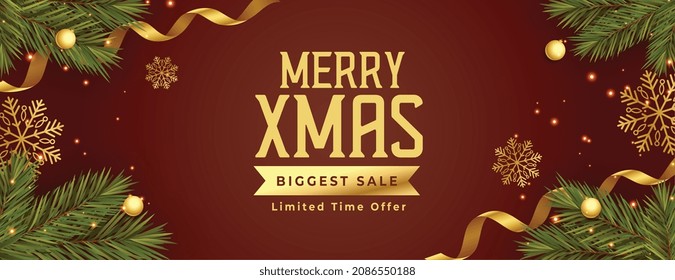 brown christmas sale promotional banner with 3d elements design
