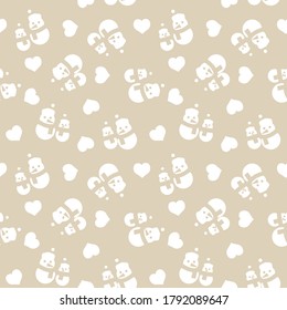 Brown Christmas Snowman seamless pattern background for website graphics, fashion textile