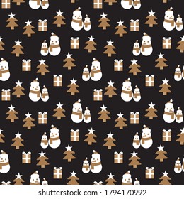 Brown Christmas Snowman seamless pattern background for website graphics, fashion textile