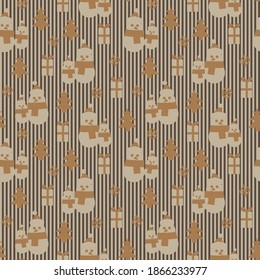 Brown Christmas Snowman seamless pattern background for website graphics, fashion textile