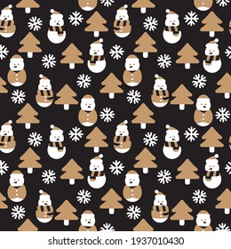 Brown Christmas Snowman seamless pattern design for website graphics, fashion textile
