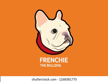 Brown chubby French Bulldog logo symbol on orange background. Vector illustration of a brown chubby French Bulldog logo symbol against an orange background.