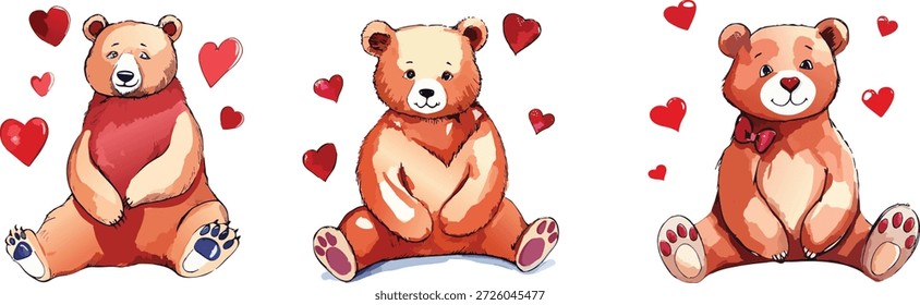 Oso grueso marrón sentado con corazones