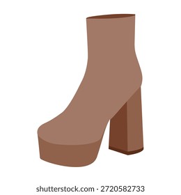 Brown chunky plataforma bloco tornozelo bota mulheres cor par liso. Sola de grandes dimensões com salto empilhado para outono chique desgaste. Ilustração de moda técnica CAD mockup vetor homens unisex isolado moda estilo