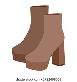 Par de cores de mulheres de bota de tornozelo de bloco de plataforma marrom. Sola de grandes dimensões com salto empilhado evento de luxo olhar refinado. ilustração de moda técnica CAD mockup vetor homens unisex isolado estilo moderno