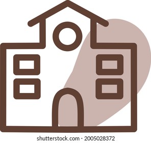 Brown church building, illustration, vector on a white background.