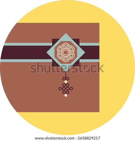 Brown Chuseok gift wrapped in bojagi, centered in a round full moon. Great as a standalone holiday illustration or as a cultural icon.