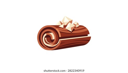 brown cinnamon stick with beige sugar crystals close up isolated on white background showcasing spices and sweet ingredients